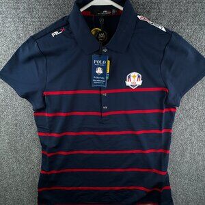 NWT RLX Ralph Lauren 2020 USA Ryder Cup Women Polo Shirt Large Blue Red Striped